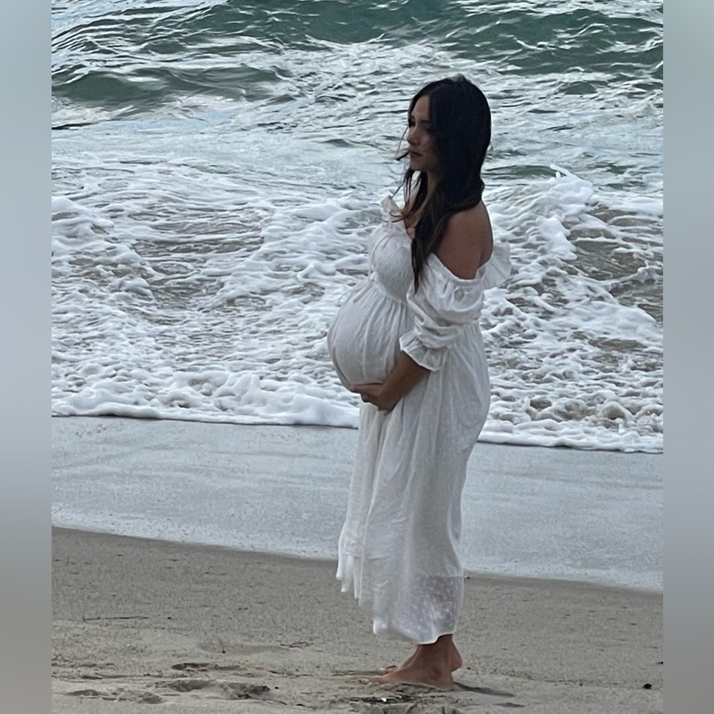 Elegant White Off-Shoulder Maternity Dress